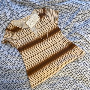 Free People Brown Striped Short Sleeve Tee